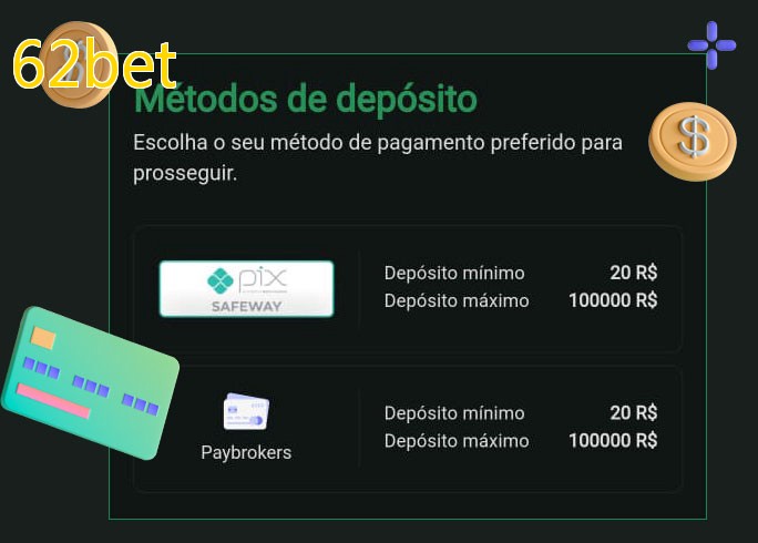 O cassino 62betbet oferece uma grande variedade de métodos de pagamento